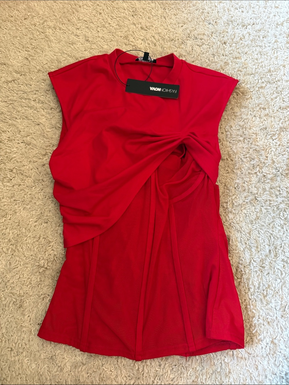 Fashion Nova Red Twist-Detail Sleeveless Tank Top
